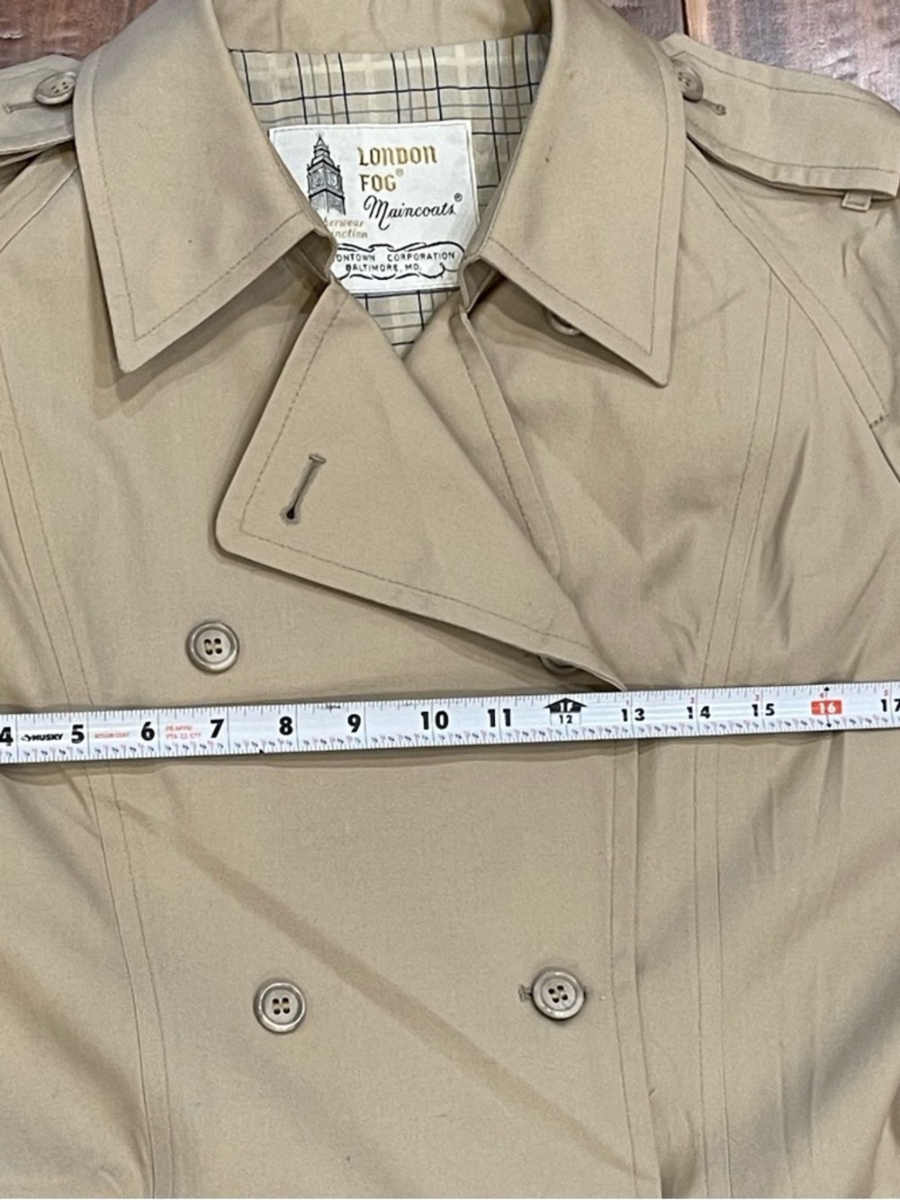 Vintage 80’s London Fog Khaki Double-Breasted Trench Coat woman’s size 12 - Picture 9 of 10
